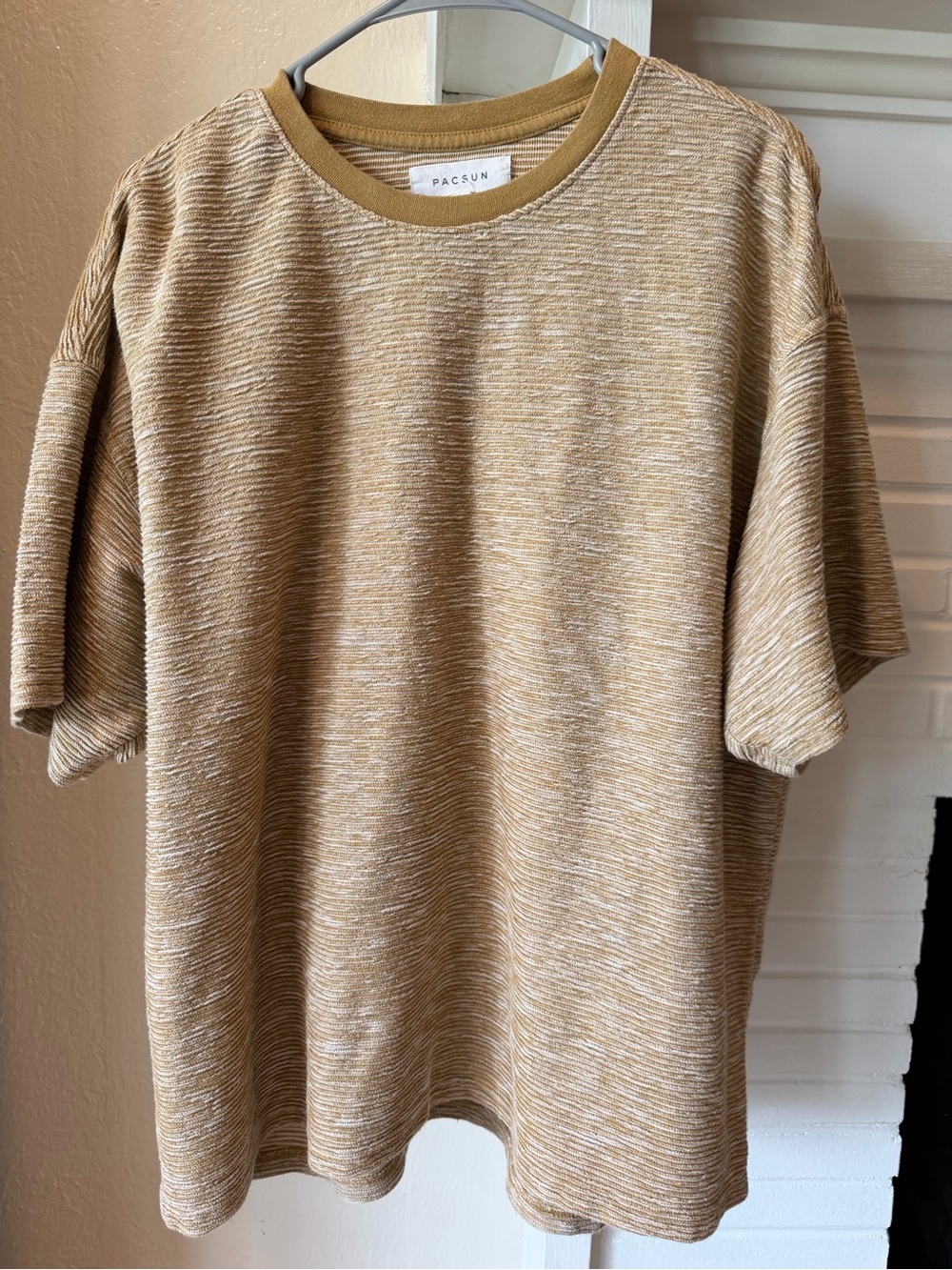 PacSun Men’s Oversized Textured Stripe T-Shirt Tan Oatmeal Size Large